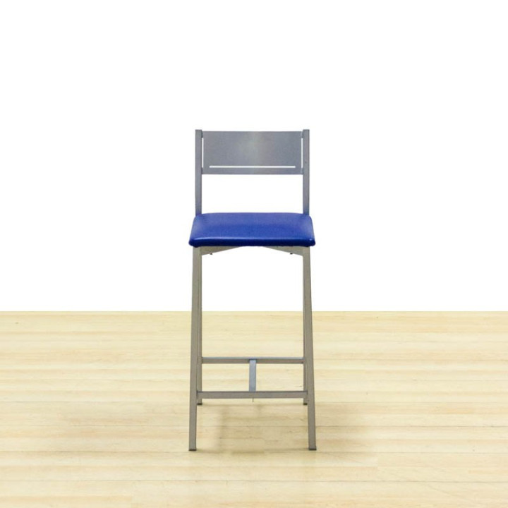 Banqueta Mod. PRESET. Fabricado em metal com encosto. Assento estofado em azul. - vista 2