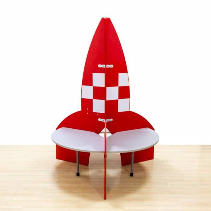 Triple children's table Mod. ROCKET. Made of red and gray wood.
