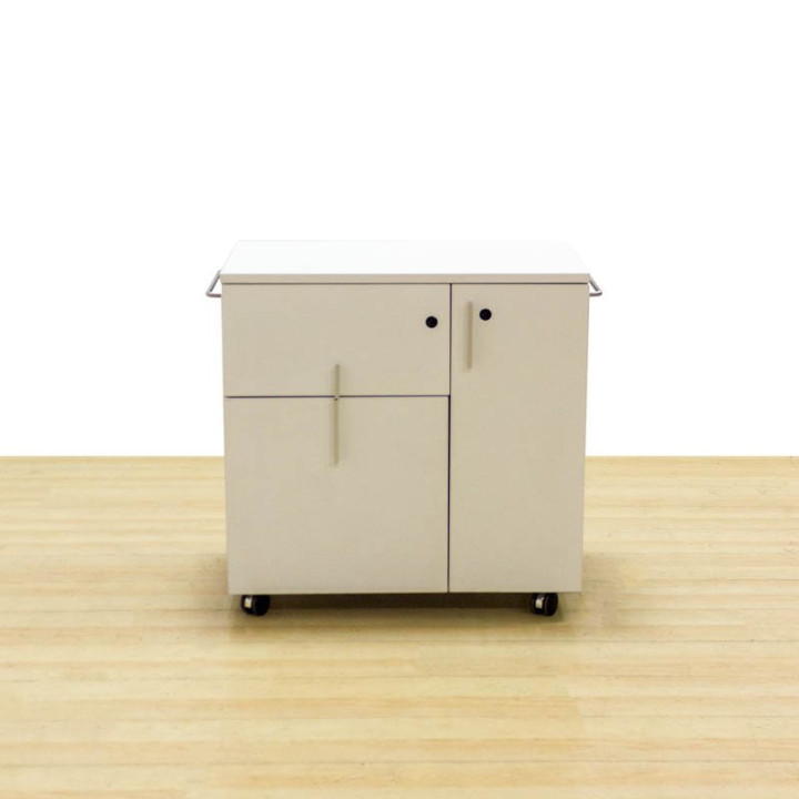 Armário baixo móvel Mod COMBI2. Fabricado em madeira branca e cinzenta. Com rodas. - vista 2