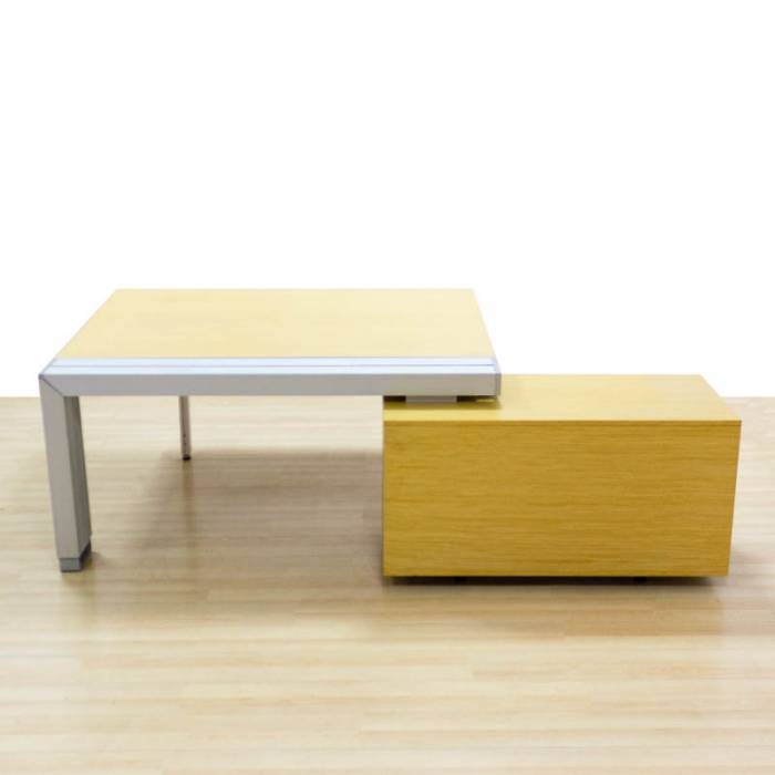 Office set Mod. TRIME. Made of maple finished wood. Structural filing cabinet and table.