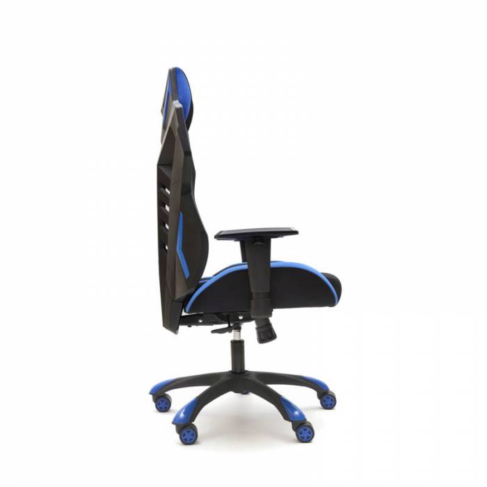 GALAXY Mod gaming chair. Black color with blue decorations. Mesh back.