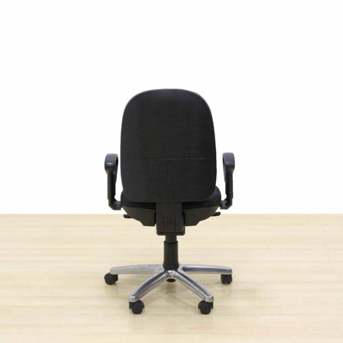 Mod. ALUMIUM task chair. Seat and back reupholstered in black fabric.