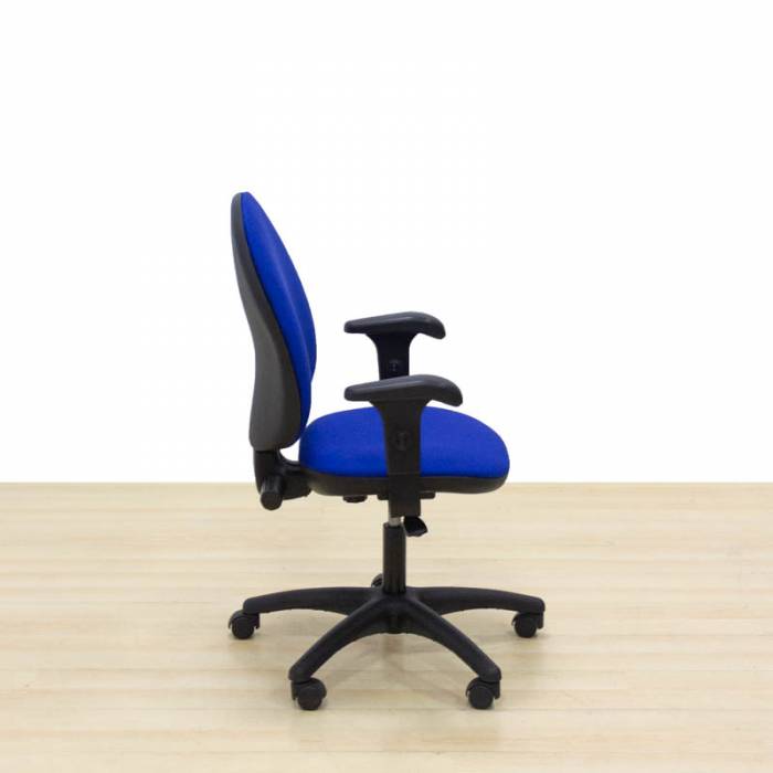 Task chair Mod. PRESENT. Seat and back reupholstered in blue fabric.