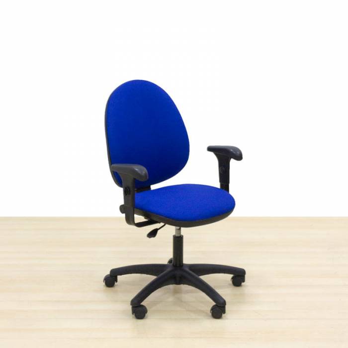 Task chair Mod. PRESENT. Seat and back reupholstered in blue fabric.