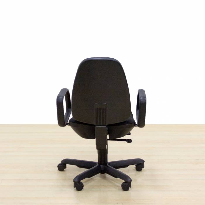Mod. REOTO task chair. Seat and back reupholstered in black fabric.
