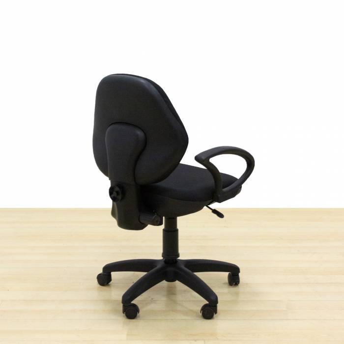 Operative chair Mod. TRIOMA. Seat and back upholstered in black fabric. Swivel base.