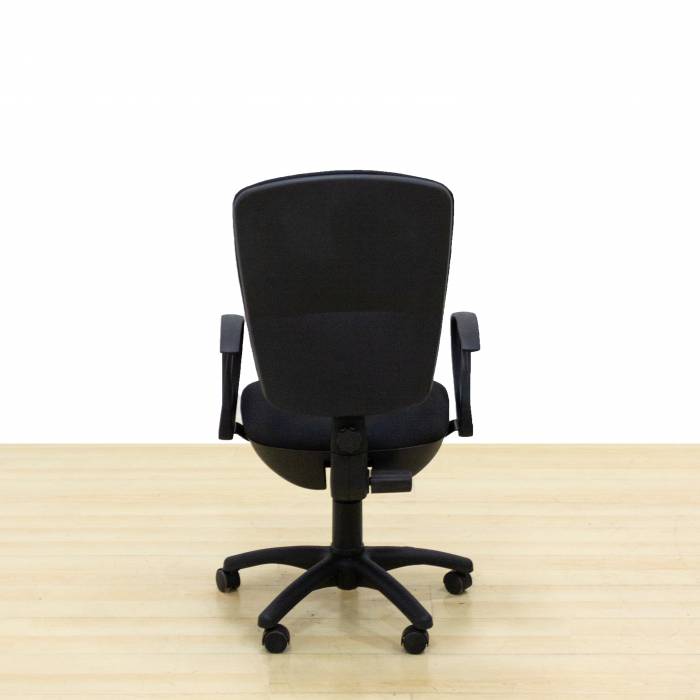 Operative chair Mod. JURIGAM. Seat and back upholstered in black fabric. Swivel base.