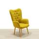 Waiting chair Mod. SENA. Upholstered in mustard-colored fabric. Solid wood legs.