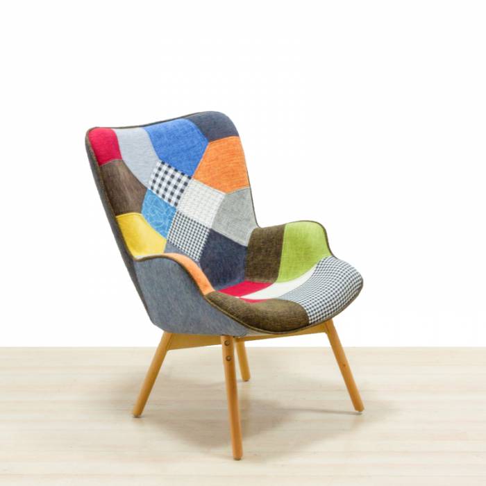 Waiting chair Mod. CROSS. Upholstered in designer fabric. Solid wood legs.