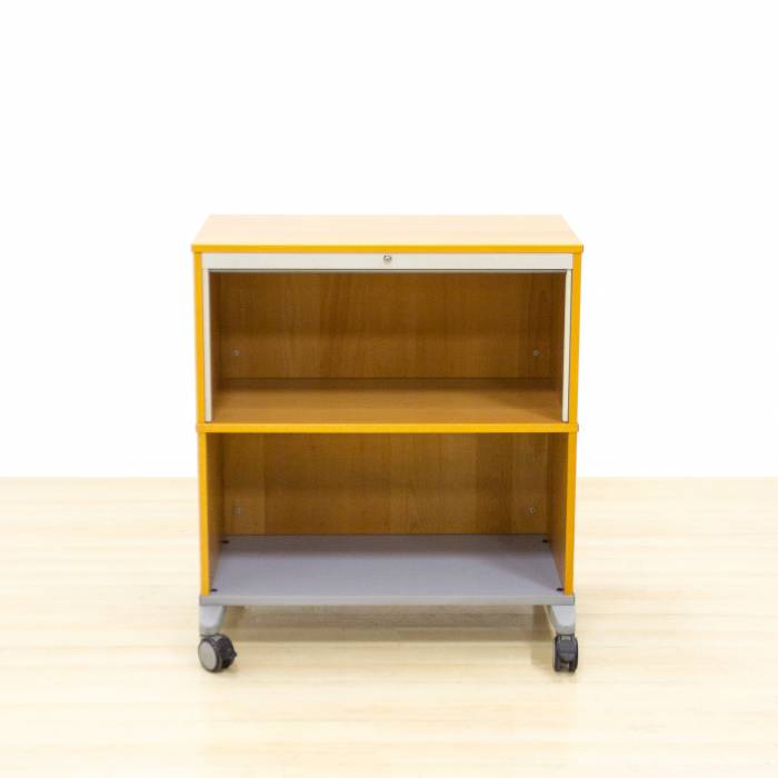 Low cabinet with wheels Mod. COMBO. Made of beech finished wood. With wheels.