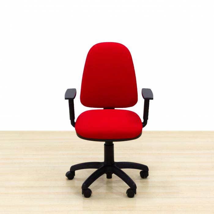 Task chair Mod. TAROMA. Seat and back upholstered in red fabric. Swivel base.