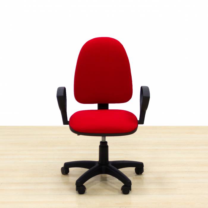 Operative chair Mod. SANCO. Seat and back upholstered in red fabric. Swivel base.