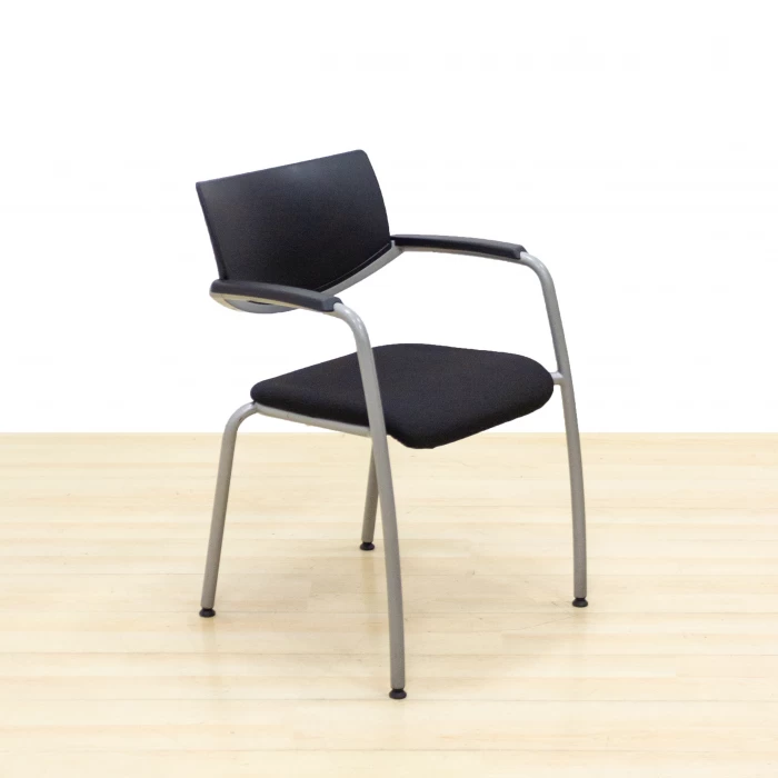 Confidant chair Mod. OCURA. Seat upholstered in new black fabric. Metallic structure.