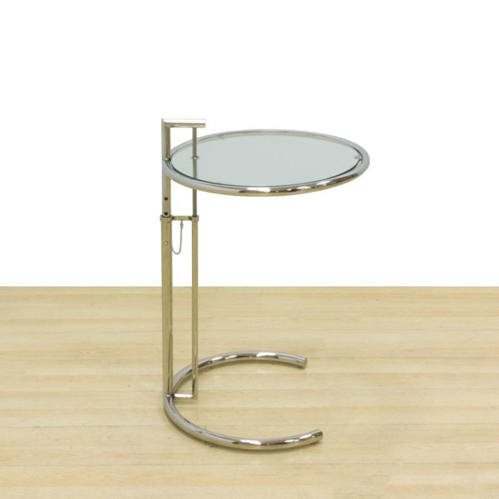 Auxiliary table Mod. TRIZE. Made of chromed metal and glass. Height adjustable. - view 2