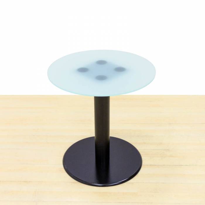 Round meeting table Mod. LONAS. Lid made of glass. Metallic base.