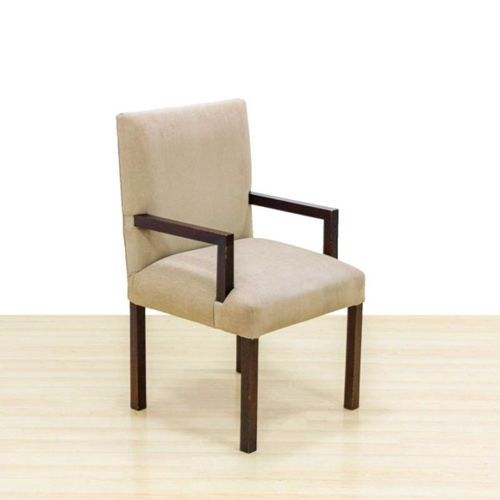 Confident chair Mod. RAZZO. Upholstered in light brown fabric. Wooden structure. - view 3