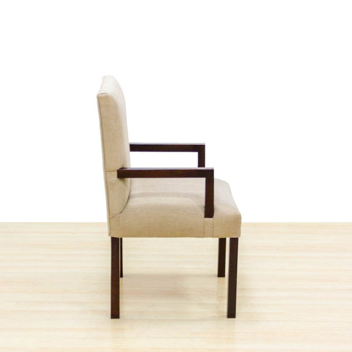 Confident chair Mod. RAZZO. Upholstered in light brown fabric. Wooden structure. - view 4