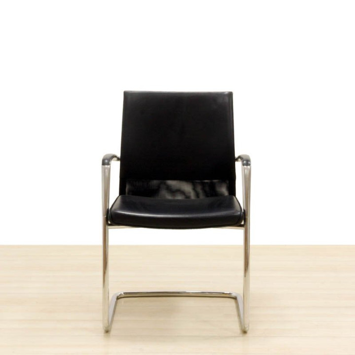 VITRA RAZEM Visitor Chair. Black Faux Leather. Chrome Sled Base. - view 2