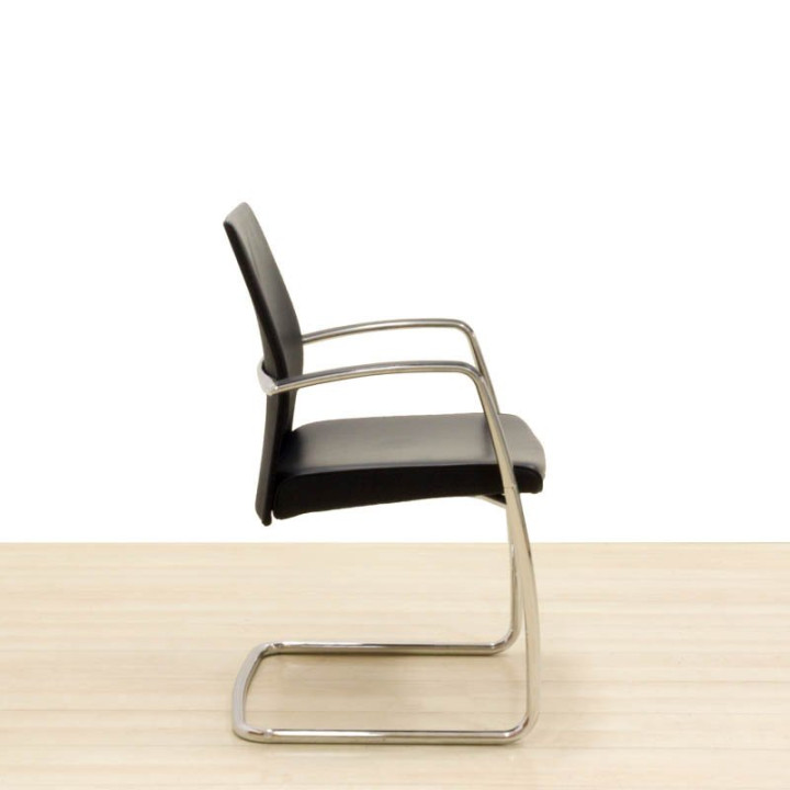 VITRA RAZEM Visitor Chair. Black Faux Leather. Chrome Sled Base. - view 4