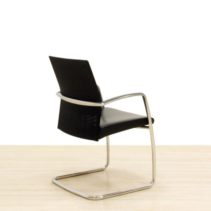 VITRA RAZEM Visitor Chair. Black Faux Leather. Chrome Sled Base. - view 5