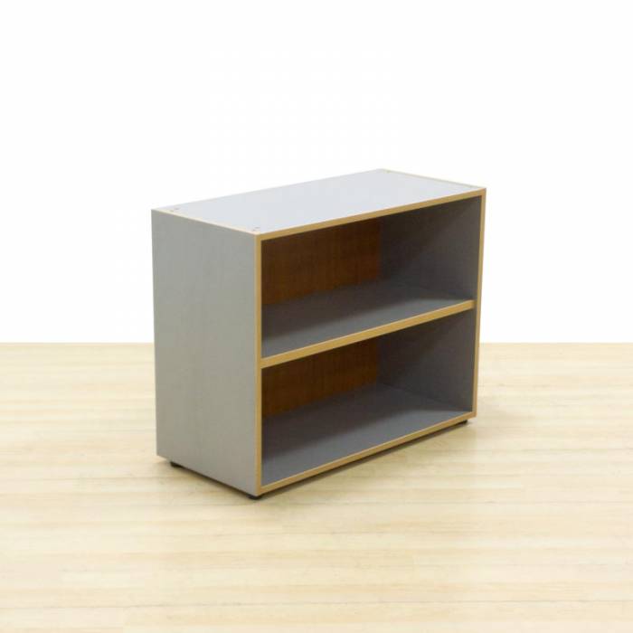 Mobile low shelf Mod. MEET. Made of wood with gray and beech finish.