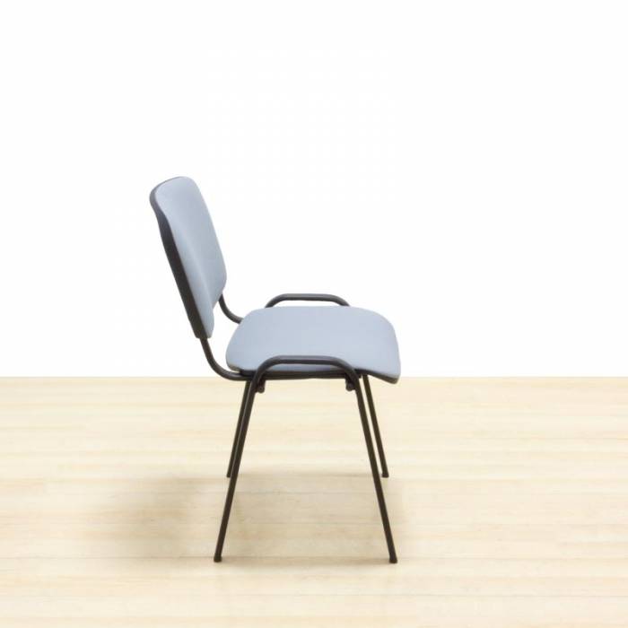 Confidant chair Mod. MAREA. Upholstered in gray fabric. Metallic structure.