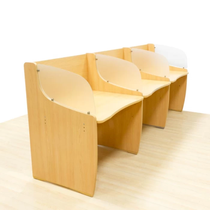 Call center Mod. FUTURE. Made of beech finished wood. glass dividers.
