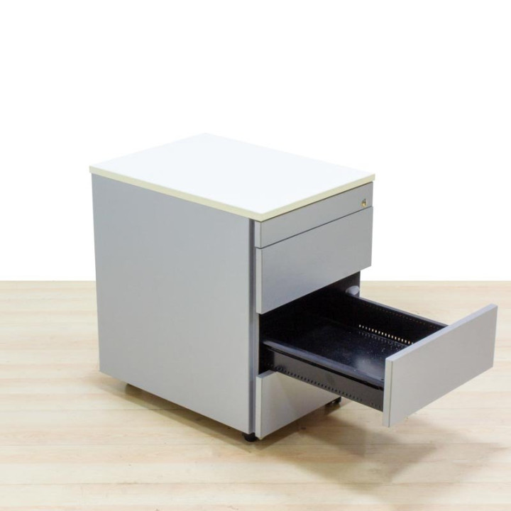 Mobile chest of drawers PERMASA Mod. NARMA. Made of gray wood. White cap.