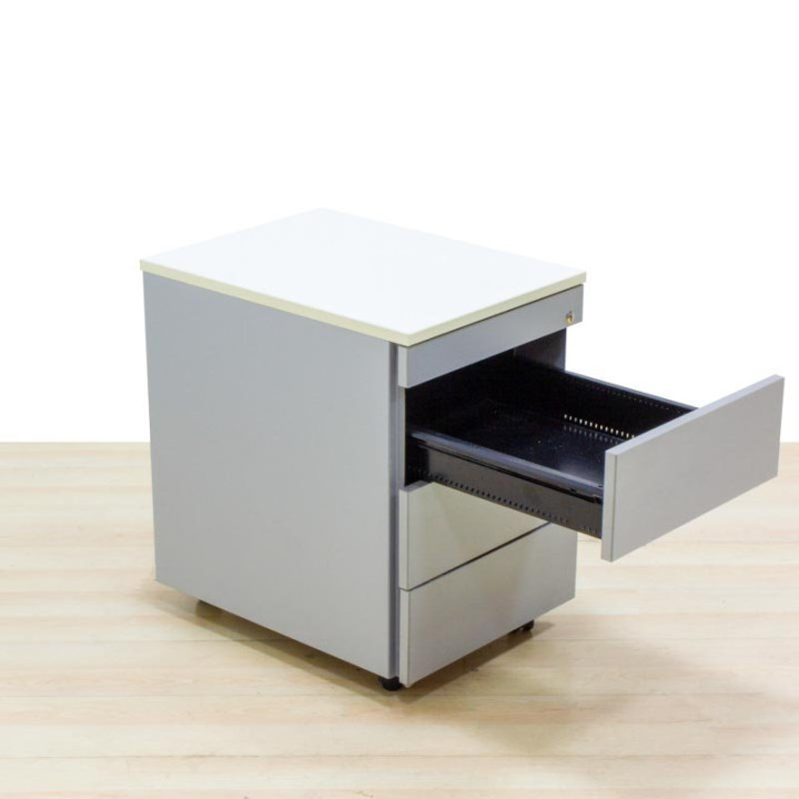 Mobile chest of drawers PERMASA Mod. NARMA. Made of gray wood. White cap.