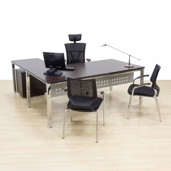 ACTIU Mod. VITAL office. Table with skirt + wing + drawer unit. Made of wenge finish wood.