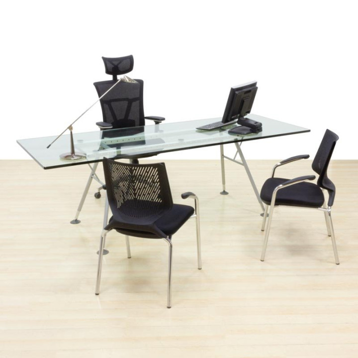 Executive table Mod. SKY. Made of glass. Gray metallic structure. - view 3