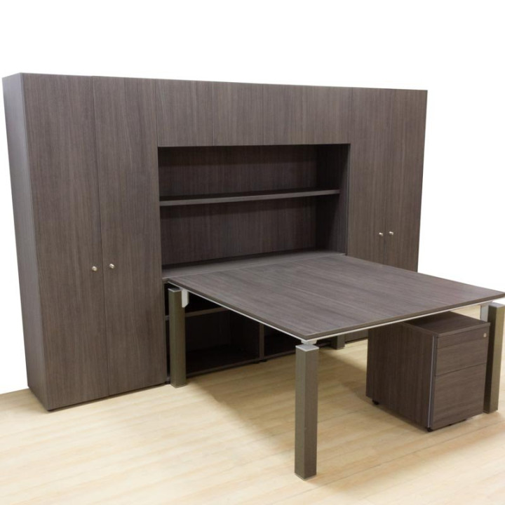 Conjunto de escritório PERMASA AGORA. Armários, mesa e bloco de gavetas. Acabamento wengué. - vista 10