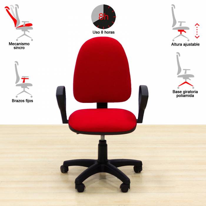 Operative chair Mod. SANCO. Seat and back upholstered in red fabric. Swivel base.