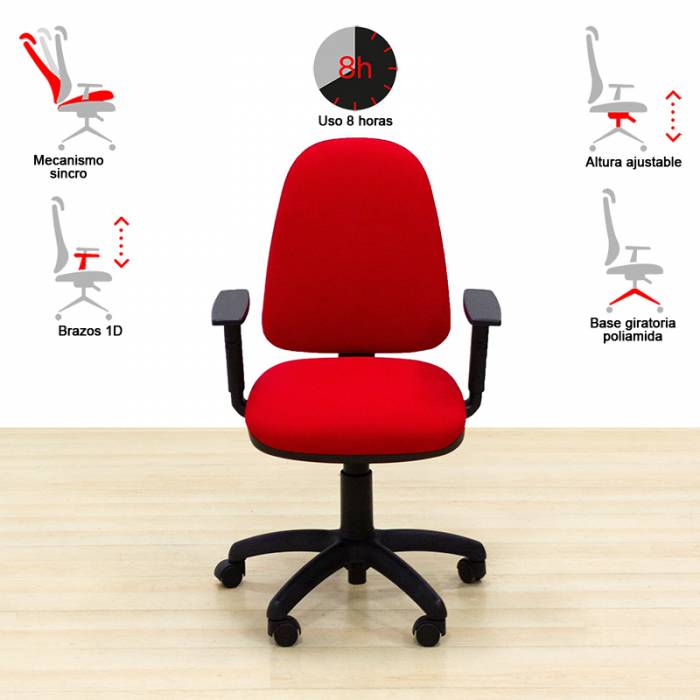 Task chair Mod. TAROMA. Seat and back upholstered in red fabric. Swivel base.