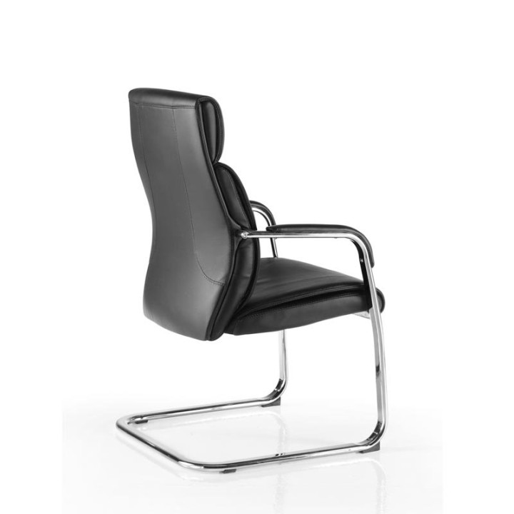 MOSCÚ Visitor Chair. Black Faux Leather and Chrome Sled Base. - view 2