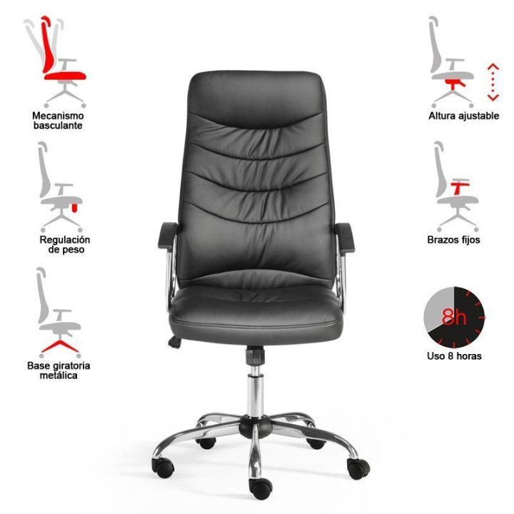 Executive chair Mod. OSLO. Upholstered in black eco-leather. Fixed arms. - view 5