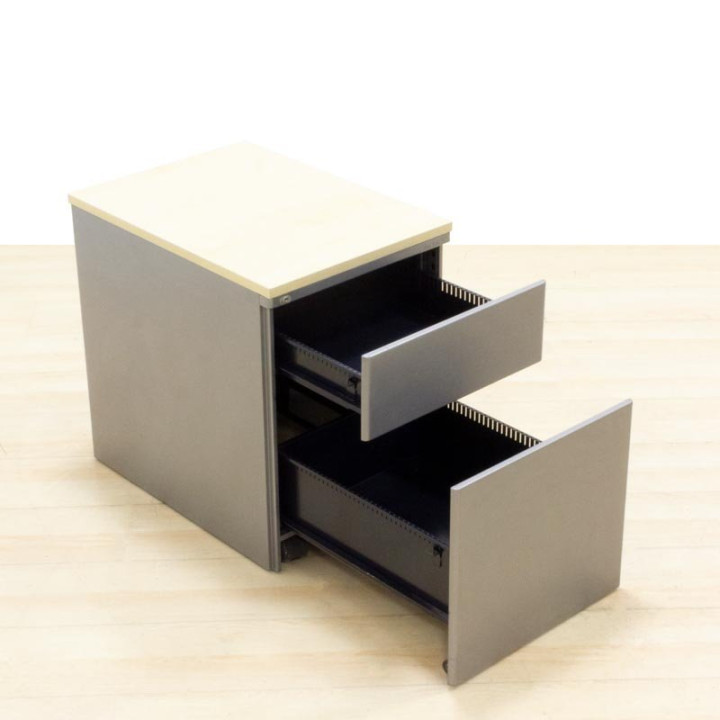 Mobile chest of drawers KEMEN Mod. FORTA. Made of gray metal. Maple finish wood top