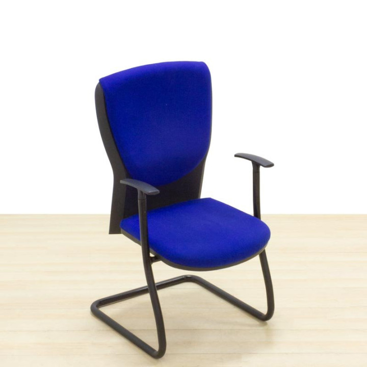 Confidant chair Mod. VILADA. Upholstered in blue fabric. Skate base. - view 3