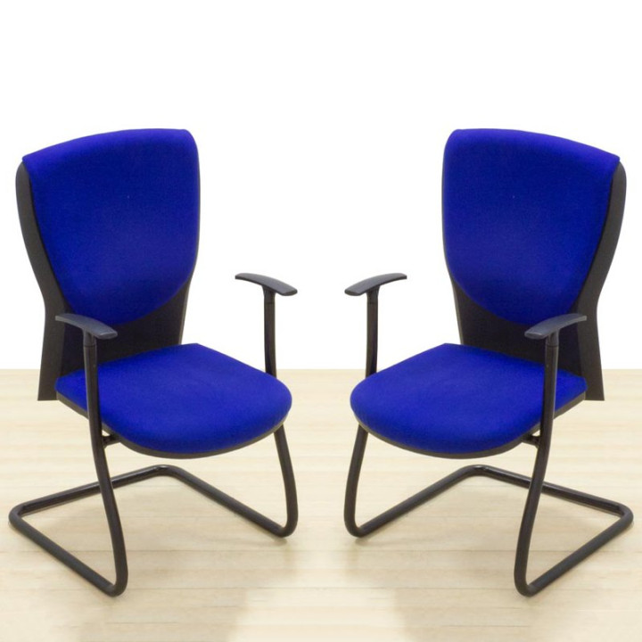 Confidant chair Mod. VILADA. Upholstered in blue fabric. Skate base.