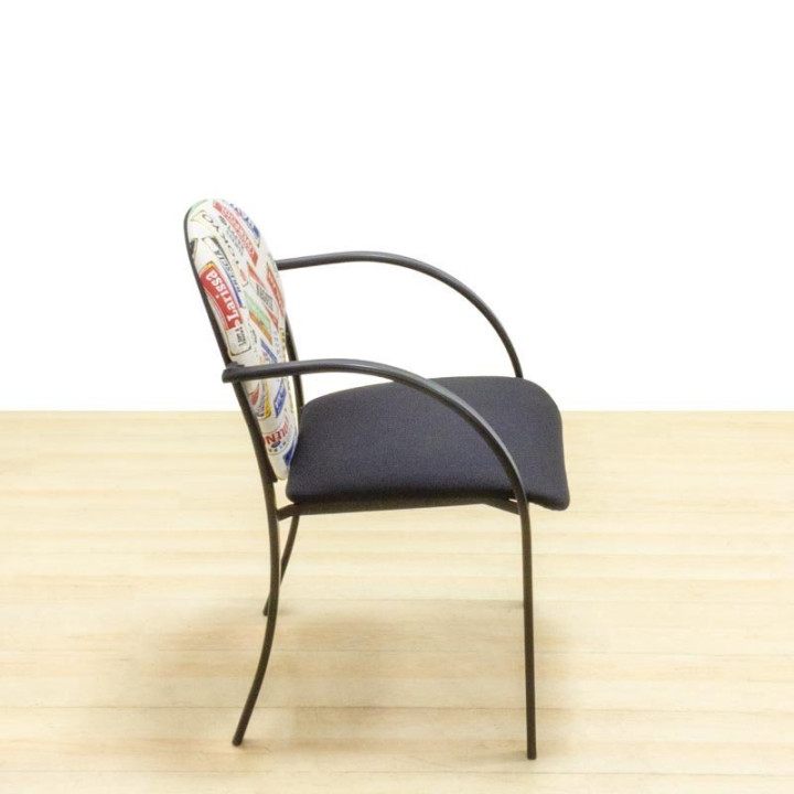 Confidant chair Mod. FANTASY. Reupholstered in new black fabric and design. Metallic structure. - view 4
