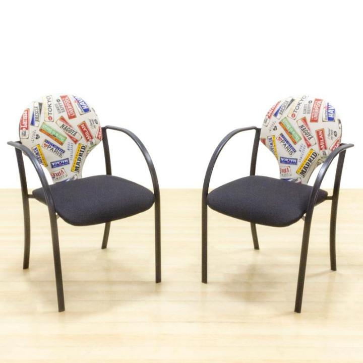 Confidant chair Mod. FANTASY. Reupholstered in new black fabric and design. Metallic structure.