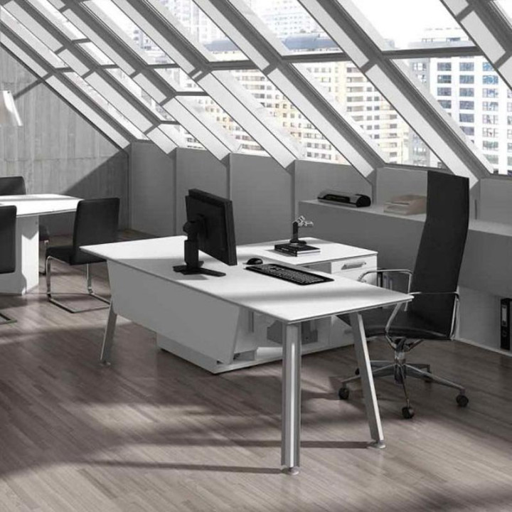 HERPESA model AT rectangular table with side cabinet and skirt.