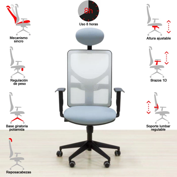 Operative chair Mod. CAMIFAC. White mesh backrest and seat in a color to choose from.