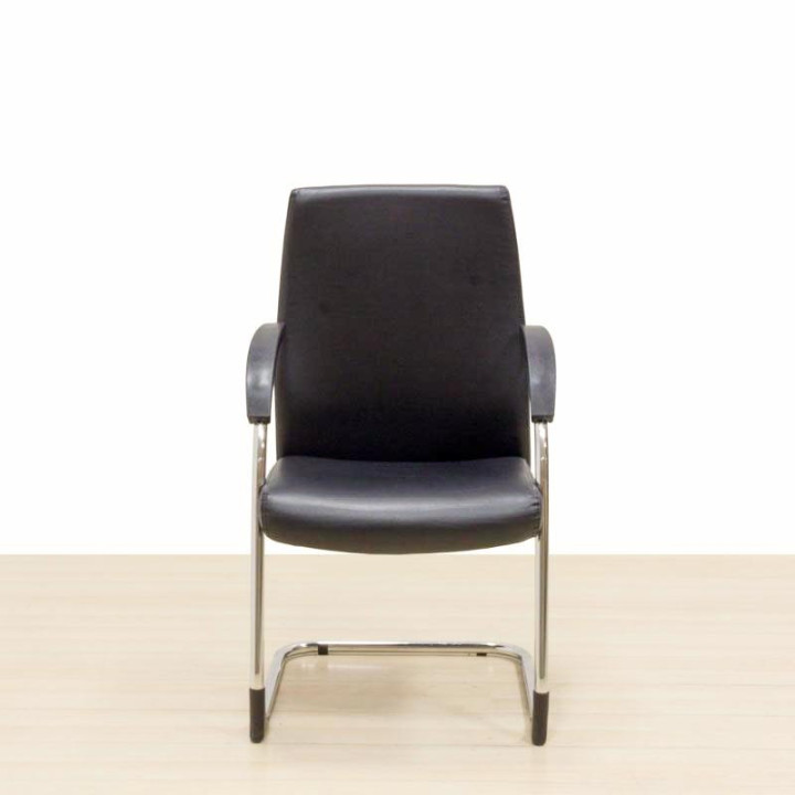 Confidant armchair Mod. ZAGREB. Upholstered in black imitation leather. Skate base. - view 3