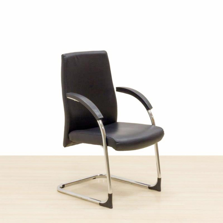 Confidant armchair Mod. ZAGREB. Upholstered in black imitation leather. Skate base. - view 2