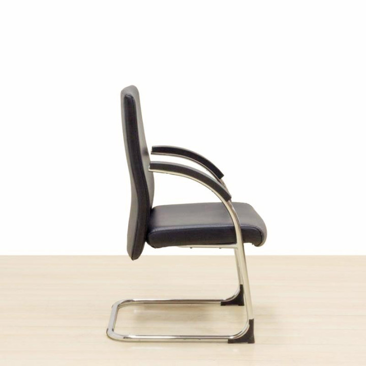 Confidant armchair Mod. ZAGREB. Upholstered in black imitation leather. Skate base. - view 4