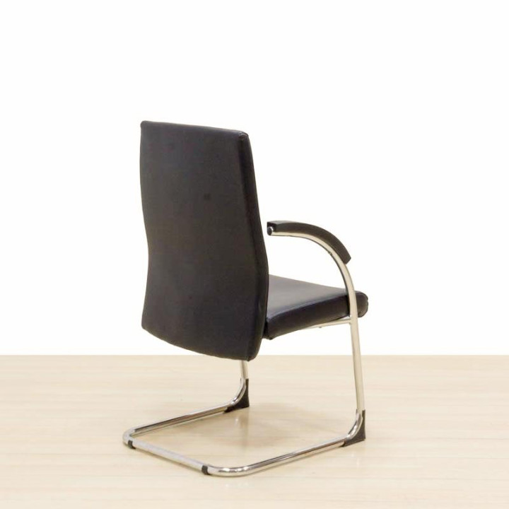 Confidant armchair Mod. ZAGREB. Upholstered in black imitation leather. Skate base. - view 5