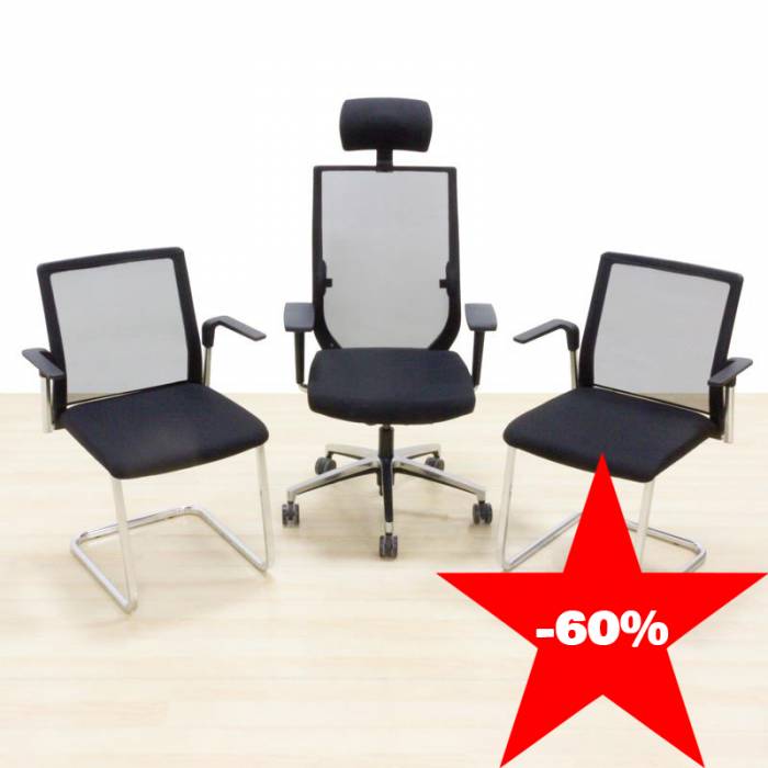 Set of chairs FORMA 5 Mod. EBEN. An operative chair with headboard and two confidant chairs.