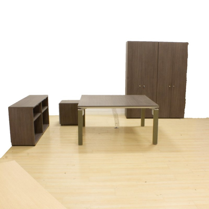Conjunto de escritório PERMASA AGORA. Armários, mesa e bloco de gavetas. Acabamento wengué. - vista 13