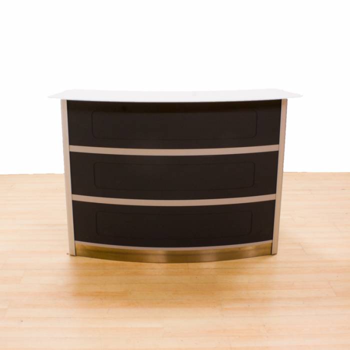 Reception Desk Mod. MOST. Made of metal, glass and wood with a Dark Gray finish.